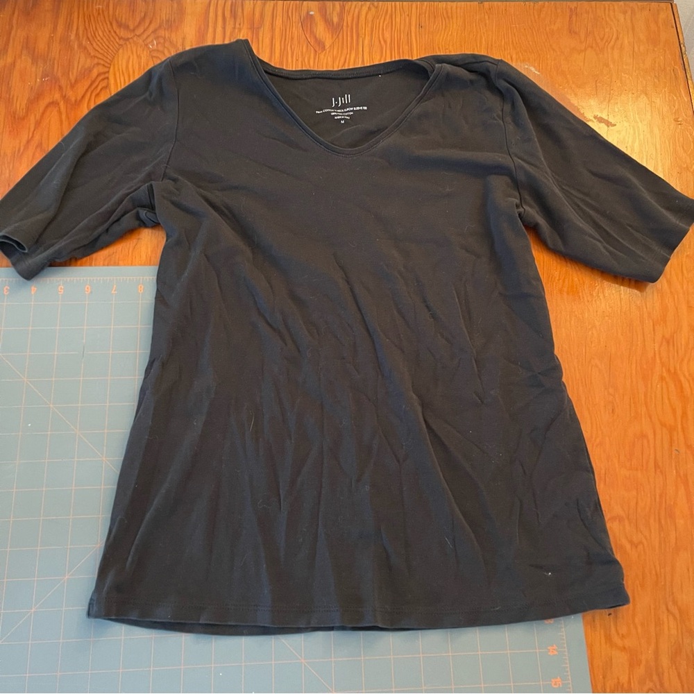 J. Jill Navy V-Neck Elbow Sleeve Tee